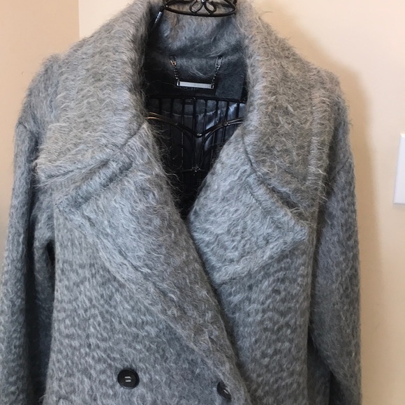 NWT Badgley Mischka Gray Mohair Blend Coat Size L - Picture 2 of 8